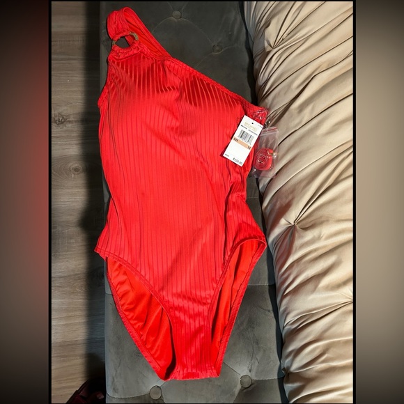Michael Kors Coral One Shoulder Swimsuit - Picture 3 of 5